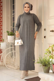 Modest Smoke Color Long Knitwear Dress 31230FU - 1