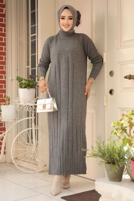 Modest Smoke Color Long Knitwear Dress 31230FU - NEVA STYLE