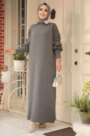 Modest Smoke Color Long Sleeve Knitwear Dress 100013FU - 1