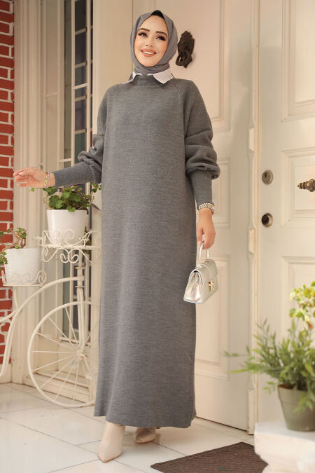 Modest Smoke Color Long Sleeve Knitwear Dress 100013FU - NEVA STYLE