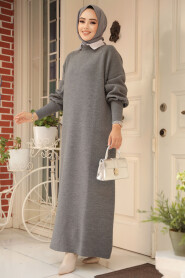 Modest Smoke Color Long Sleeve Knitwear Dress 100013FU - 2