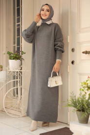 Modest Smoke Color Long Sleeve Knitwear Dress 100013FU - 3