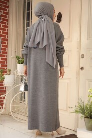 Modest Smoke Color Long Sleeve Knitwear Dress 100013FU - 4