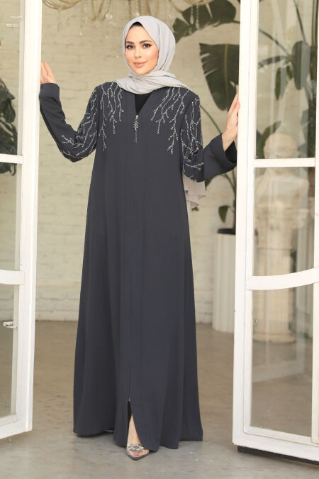 Modest Smoke Color Plus Size Abaya 29110FU - NEVA STYLE