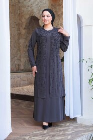 Modest Smoke Color Plus Size Abaya 29119FU - 2