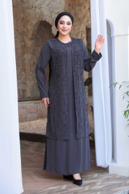 Modest Smoke Color Plus Size Abaya 29119FU - 1