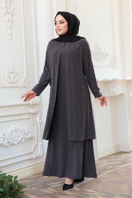 Modest Smoke Color Plus Size Abaya 29120FU - NEVA STYLE