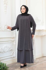 Modest Smoke Color Plus Size Abaya 29120FU - 2