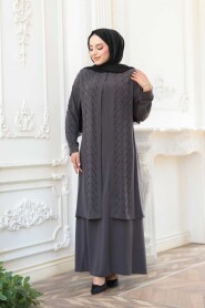 Modest Smoke Color Plus Size Abaya 29120FU - 3