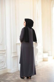 Modest Smoke Color Plus Size Abaya 29120FU - 4