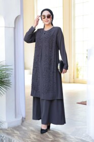 Modest Smoke Color Plus Size Abaya 29121FU - 4