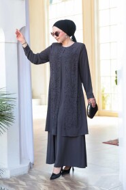 Modest Smoke Color Plus Size Abaya 29121FU - 2