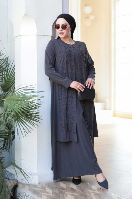 Modest Smoke Color Plus Size Abaya 29121FU - NEVA STYLE