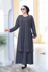Modest Smoke Color Plus Size Abaya 29121FU - 3