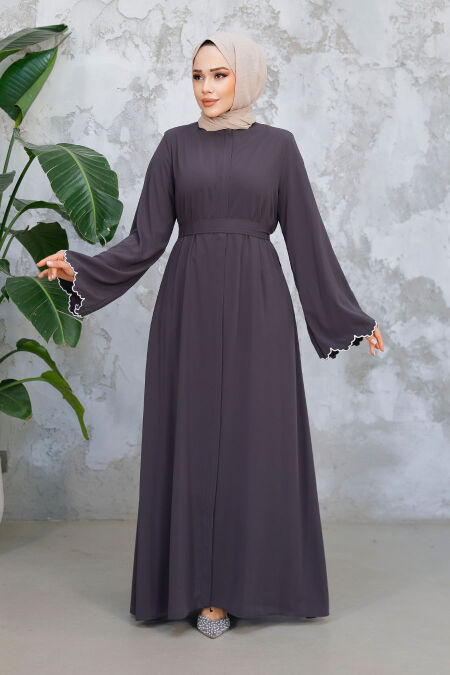 Modest Smoke Color Plus Size Abaya 29125FU - NEVA STYLE