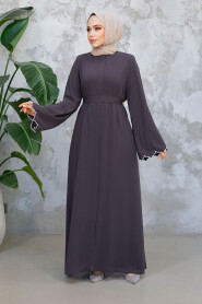 Modest Smoke Color Plus Size Abaya 29125FU - 2