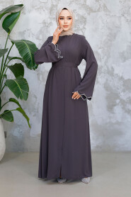 Modest Smoke Color Plus Size Abaya 29125FU - 3