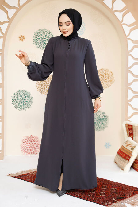 Modest Smoke Color Plus Size Abaya 35168FU - NEVA STYLE