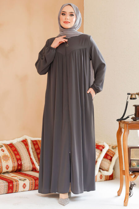 Modest Smoke Color Plus Size Abaya 45285FU - NEVA STYLE