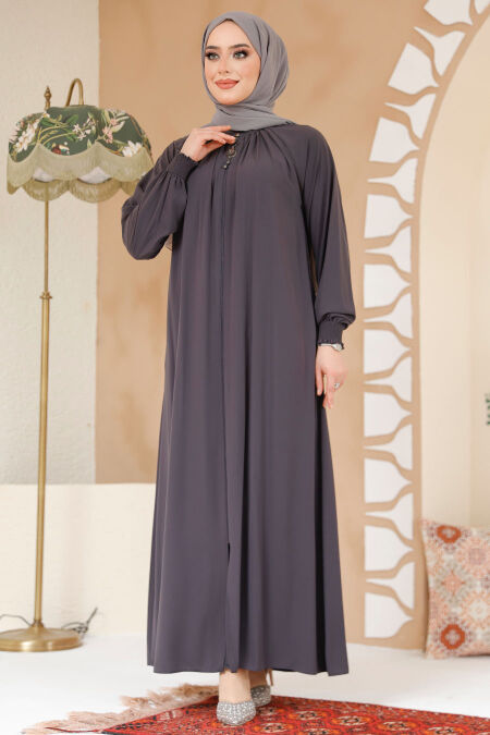 Modest Smoke Color Plus Size Abaya 45293FU - NEVA STYLE