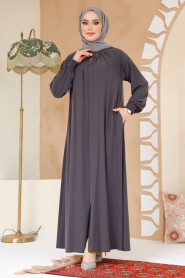 Modest Smoke Color Plus Size Abaya 45293FU - 2