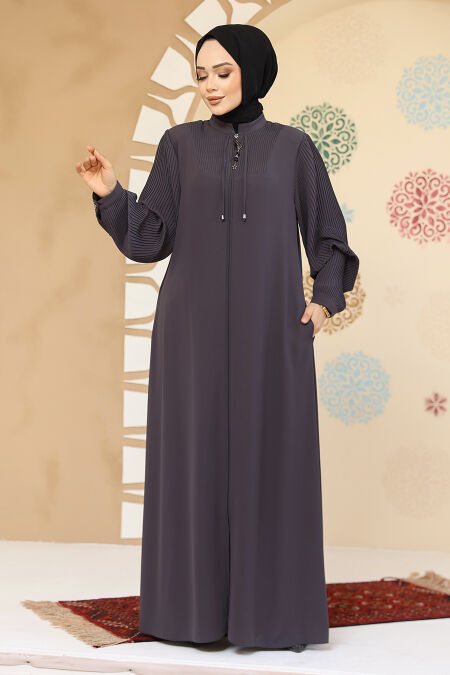 Modest Smoke Color Plus Size Abaya 45296FU - NEVA STYLE