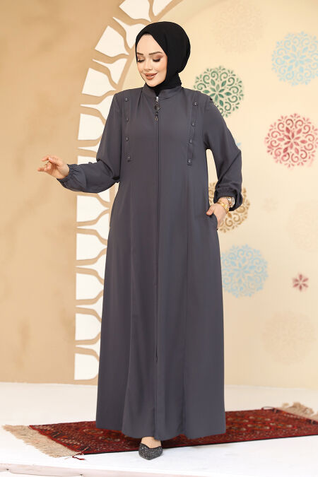 Modest Smoke Color Plus Size Abaya 45304FU - NEVA STYLE
