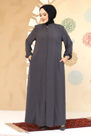 Modest Smoke Color Plus Size Abaya 45304FU - 2