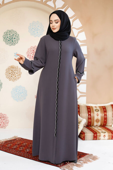 Modest Smoke Color Plus Size Abaya 61365FU - NEVA STYLE