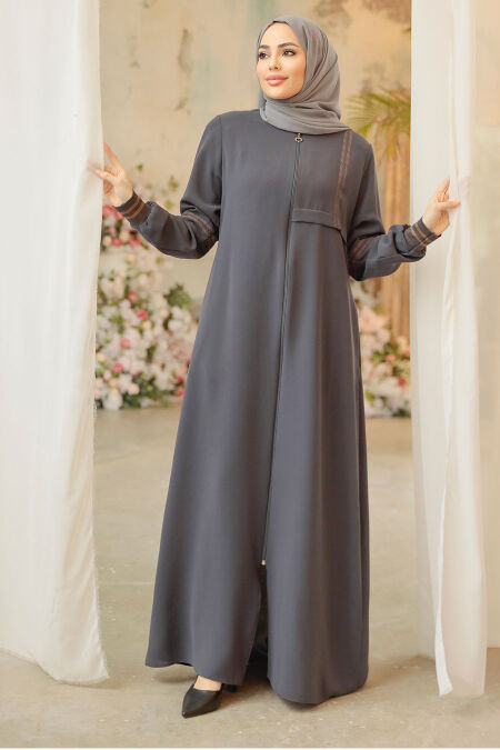 Modest Smoke Color Plus Size Abaya 62102FU - NEVA STYLE