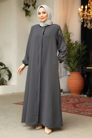 Modest Smoke Color Plus Size Abaya 62701FU - 1