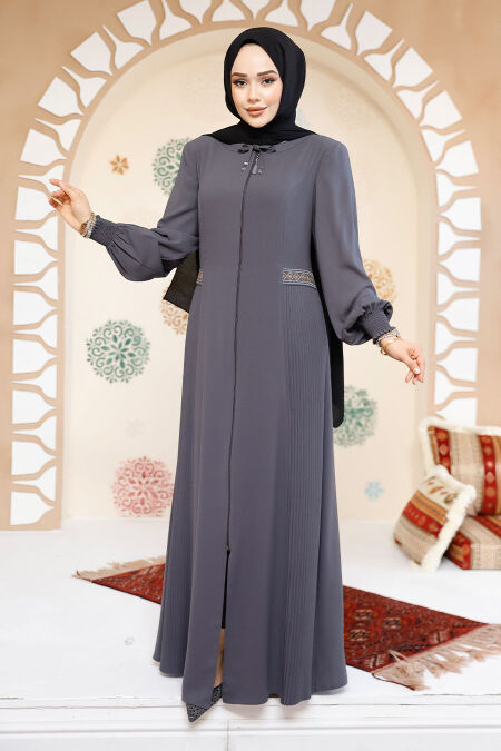 Modest Smoke Color Plus Size Dubai Abaya 8104FU - NEVA STYLE