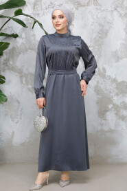 Modest Smoke Color Satin Plus Size Dress 65880FU 