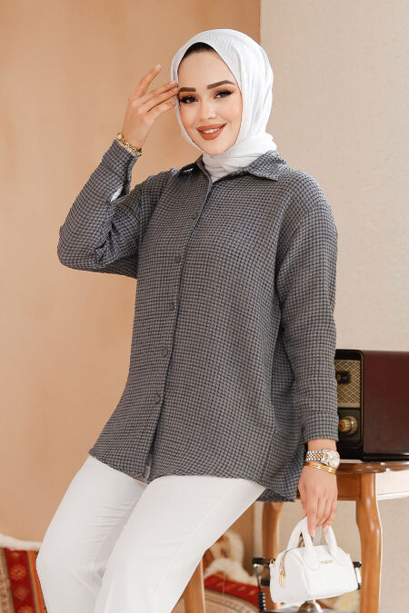 Modest Smoke Color Shirt Top 70901FU - NEVA STYLE