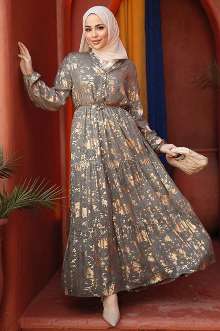 Modest Smoke Color Summer Dress 23281FU - NEVA STYLE