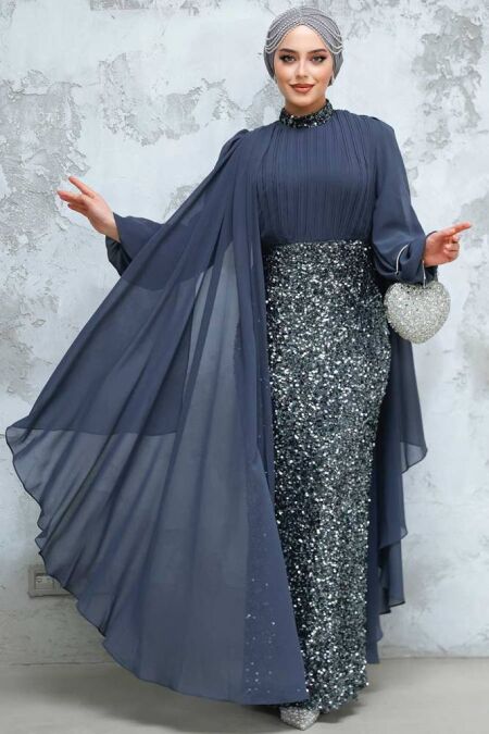 Modest Smoke Color Wedding Dress 50231FU - NEVA STYLE