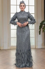 Modest Smoke Color Wedding Gown 51001FU - 3