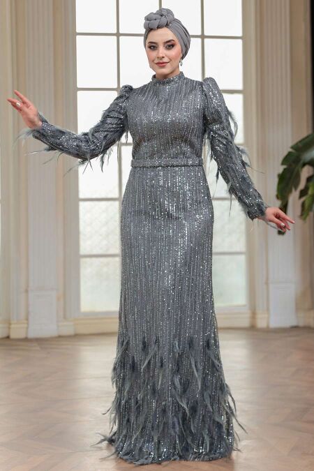 Modest Smoke Color Wedding Gown 51001FU - NEVA STYLE