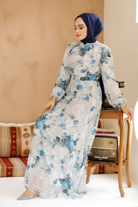 Modest Stone Floral Plus Size Dress 27961TAS - NEVA STYLE