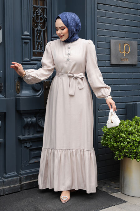 Modest Stone Jacquard Dress 23891TAS - NEVA STYLE