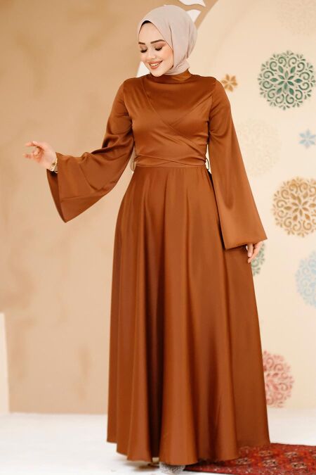 Modest Sunuff Colored Evening Long Sleeve Dress 6157TB - NEVA STYLE