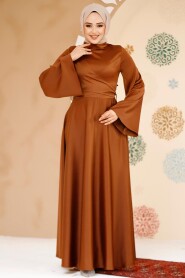 Modest Sunuff Colored Evening Long Sleeve Dress 6157TB - 2
