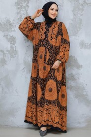 Modest Sunuff Colored Floral Dress 18240TB - 2