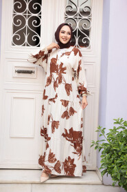 Modest Sunuff Colored Floral Long Sleeve Dress 24062TB - 3