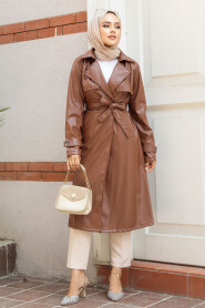 Modest Sunuff Colored Leather Coat 656TB - 2