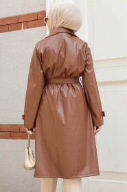 Modest Sunuff Colored Leather Coat 656TB - 3