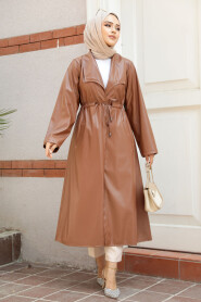 Modest Sunuff Colored Leather Coat 682TB - 1