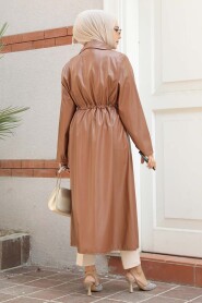 Modest Sunuff Colored Leather Coat 682TB - 4