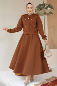 Modest Sunuff Colored Skirted Dual Suit 1277TB 