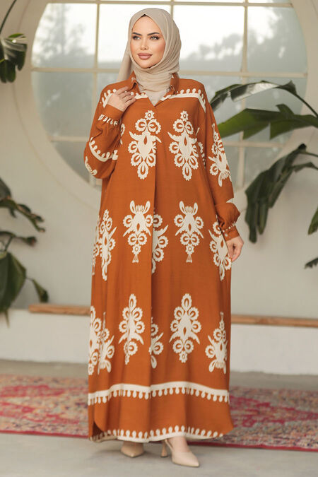 Modest Sunuff Colored Summer Dress 23172TB - NEVA STYLE